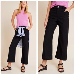 Anthropologie Emma Cropped Wide-Leg Pants Size 29 Black Casual High Waist